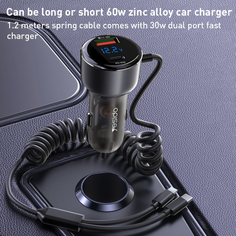 Yesido Y58 60W PD + QC3.0 Dual Port Car Fast Charger with USB-C / Type-C + 8 Pin Spring Cable, Y58
