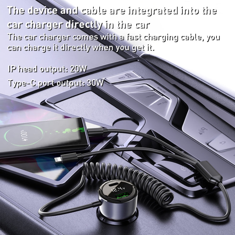 Yesido Y58 60W PD + QC3.0 Dual Port Car Fast Charger with USB-C / Type-C + 8 Pin Spring Cable, Y58