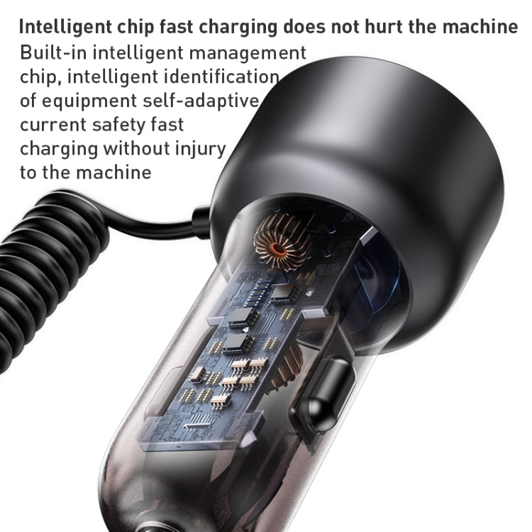 Yesido Y58 60W PD + QC3.0 Dual Port Car Fast Charger with USB-C / Type-C + 8 Pin Spring Cable, Y58