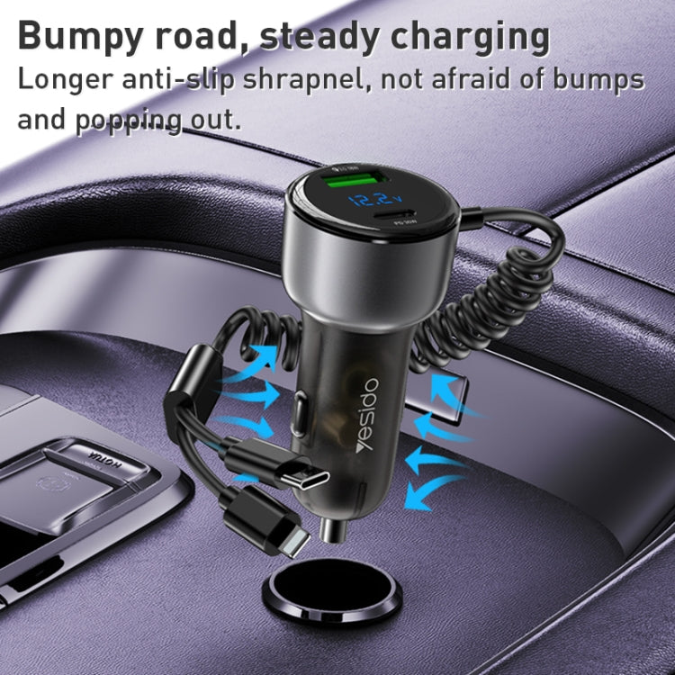 Yesido Y58 60W PD + QC3.0 Dual Port Car Fast Charger with USB-C / Type-C + 8 Pin Spring Cable, Y58