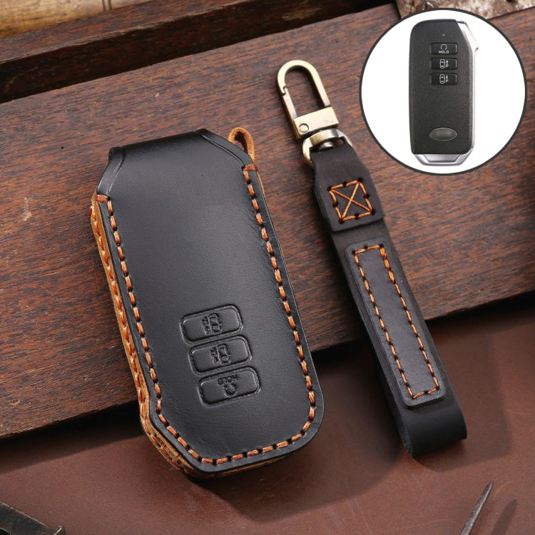 Luxury Cowhide Leather Key Cover for Kia 3-Button Remote - Stylish Protection