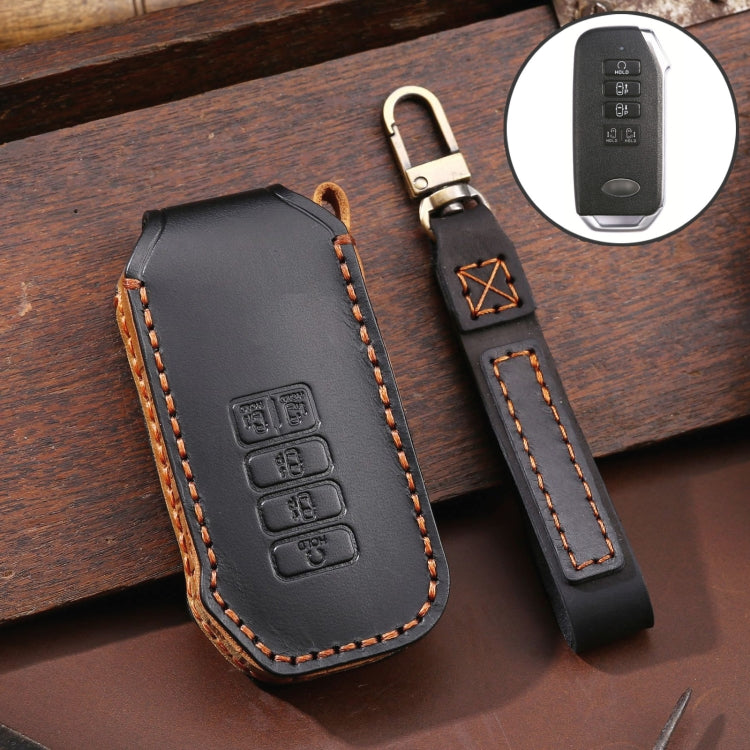 Luxury Cowhide Leather Key Fob Cover for Kia with 5 Buttons