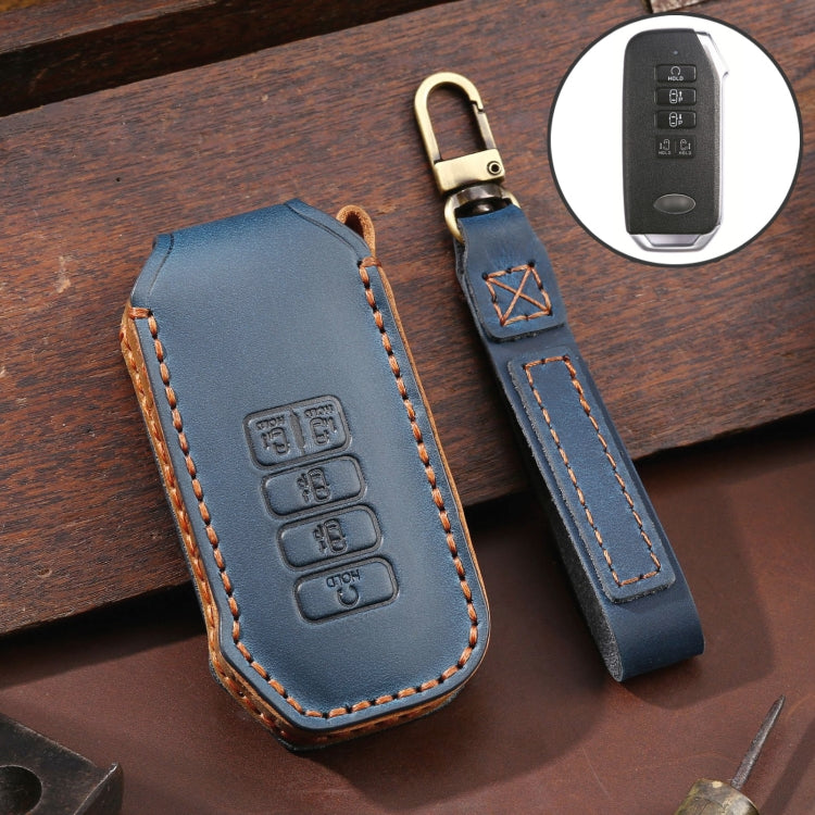Luxury Cowhide Leather Key Fob Cover for Kia with 5 Buttons