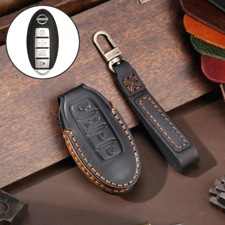 Luxurious Cowhide Leather Key Protector for Nissan 4-Button Horn Hallmo Car Key
