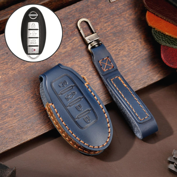 Luxurious Cowhide Leather Key Protector for Nissan 4-Button Horn Hallmo Car Key