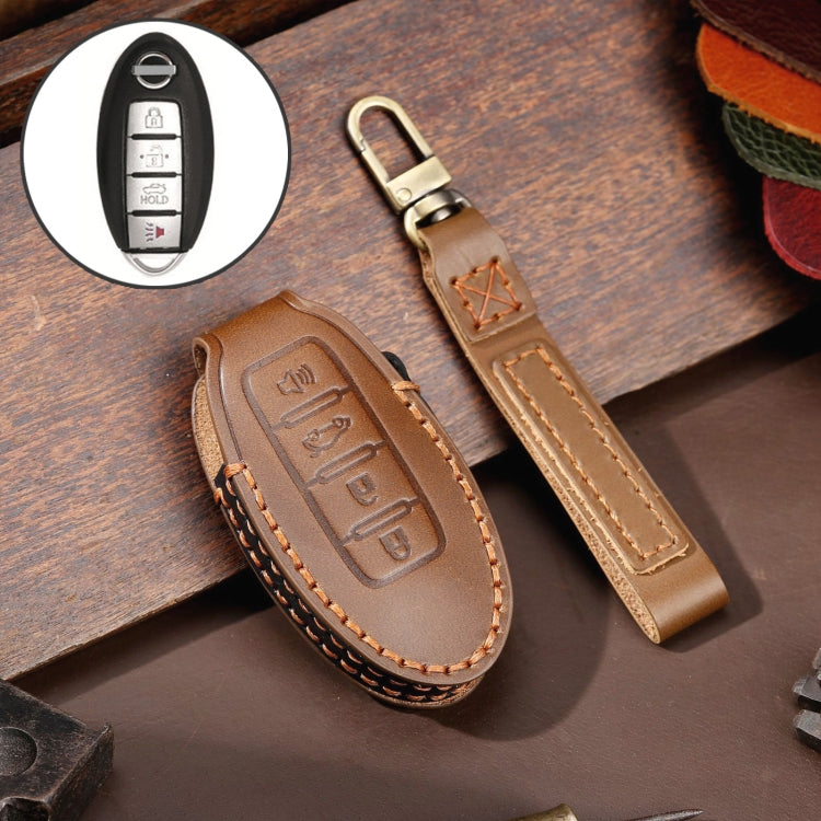 Luxurious Cowhide Leather Key Protector for Nissan 4-Button Horn Hallmo Car Key