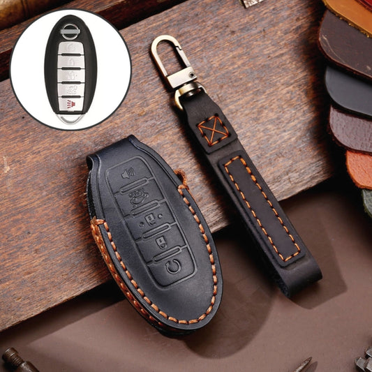 Stylish Cowhide Leather Key Cover for Nissan 5-Button Remote - Ultimate Protection and Comfort