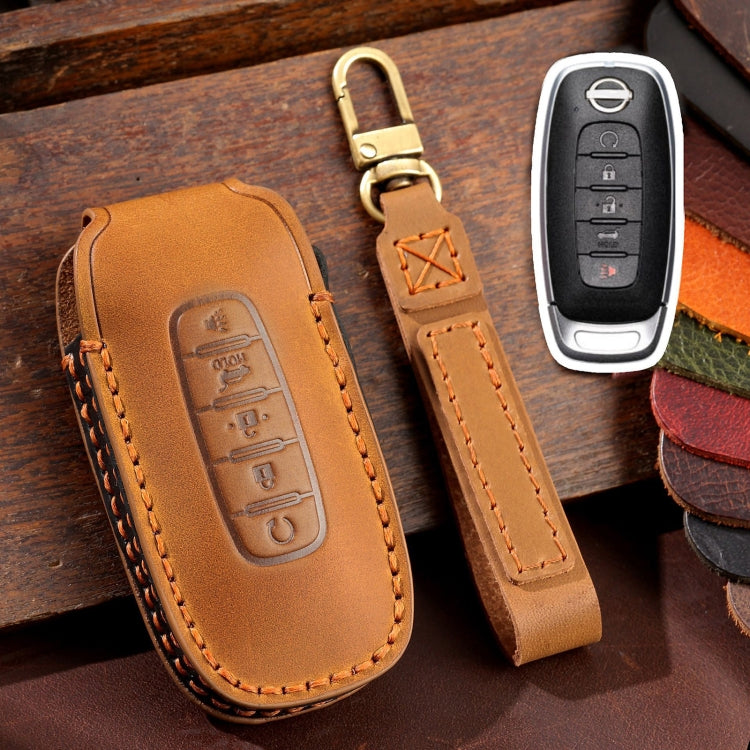 Luxury Cowhide Leather Key Cover for Nissan Teana/Ariya - 5-Button Protective Case