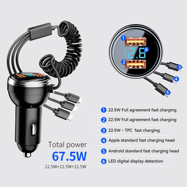 BW13 67.5W 3 in 1 Charging Cable & Dual USB Port Car Charger, BW13