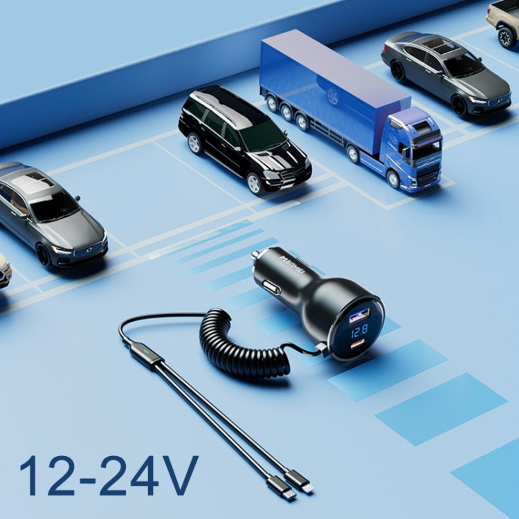 BW25 290W 2 in 1 Charging Cable & USB+USB-C / Type-C Dual Port Car Charger, BW25