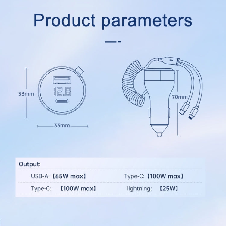 BW25 290W 2 in 1 Charging Cable & USB+USB-C / Type-C Dual Port Car Charger, BW25