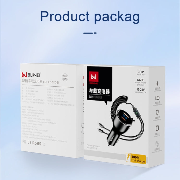 BW25 290W 2 in 1 Charging Cable & USB+USB-C / Type-C Dual Port Car Charger, BW25