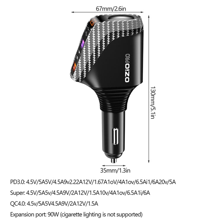 DY68TC 278W PD3.0 100W + Dual USB 66W+22.5W Carbon Fiber Pattern Car Charger, DY68TC