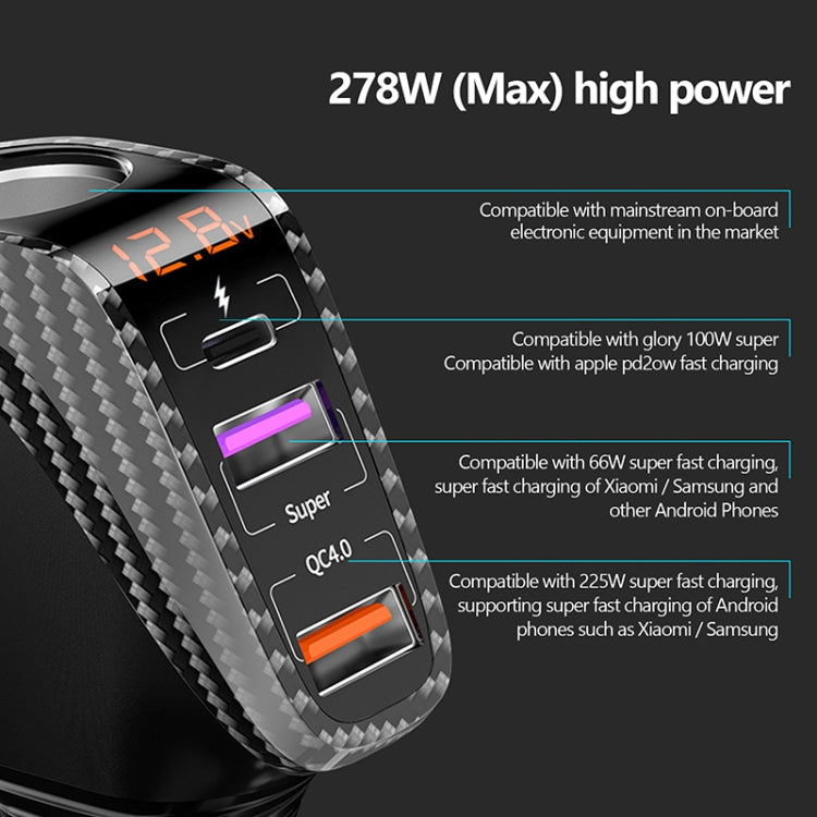 DY68TC 278W PD3.0 100W + Dual USB 66W+22.5W Carbon Fiber Pattern Car Charger, DY68TC