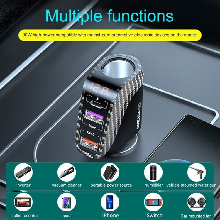 DY68TC 278W PD3.0 100W + Dual USB 66W+22.5W Carbon Fiber Pattern Car Charger, DY68TC