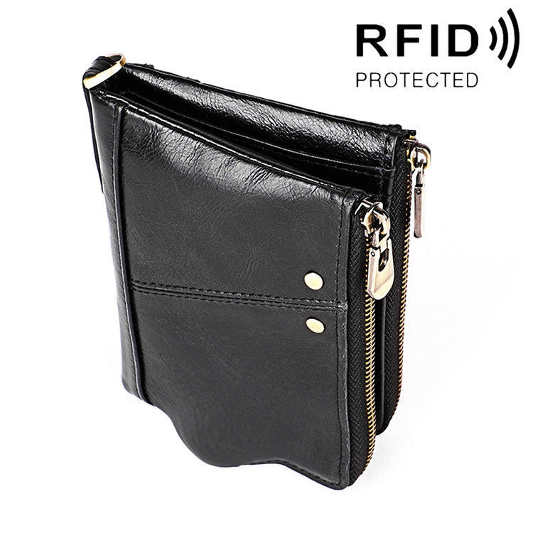 3533 Long Crazy Horse Texture Cowhide Leather Folding Anti-magnetic RFID Wallet Clutch Bag for Men, with Card Slots