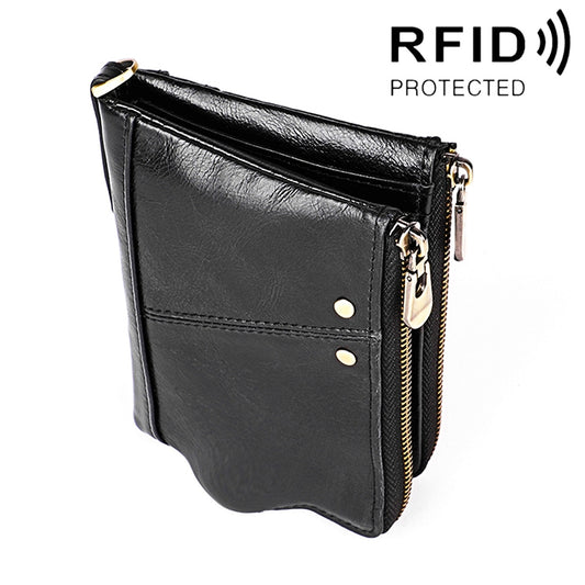 3533 Long Crazy Horse Texture Cowhide Leather Folding Anti-magnetic RFID Wallet Clutch Bag for Men, with Card Slots