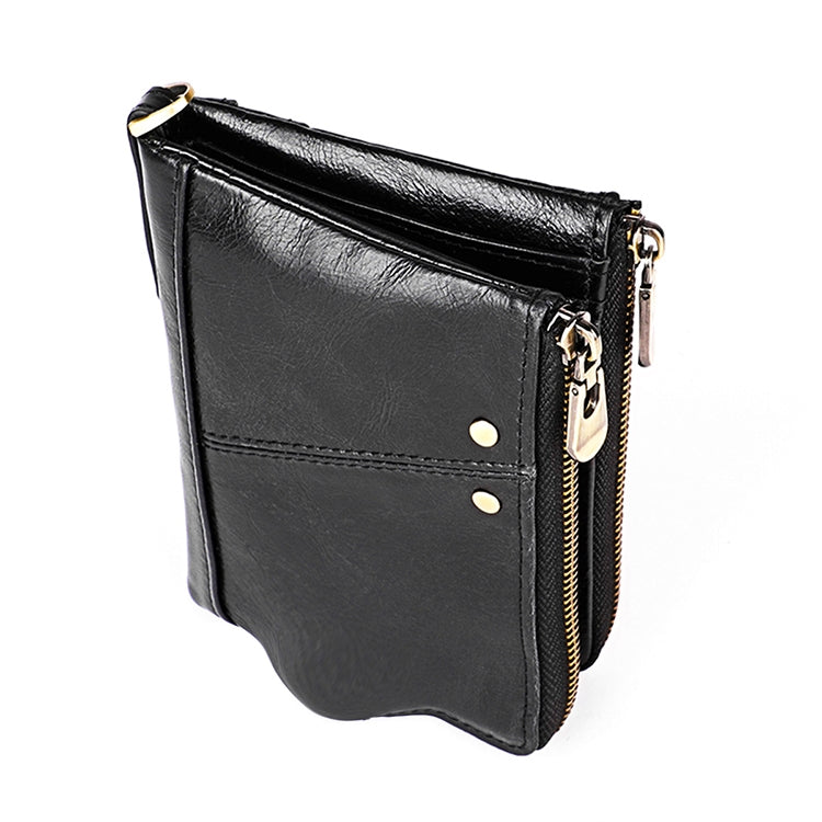 3533 Long Crazy Horse Texture Cowhide Leather Folding Anti-magnetic RFID Wallet Clutch Bag for Men, with Card Slots