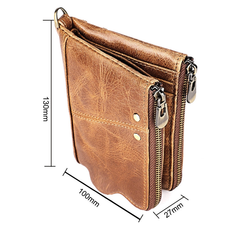 3533 Long Crazy Horse Texture Cowhide Leather Folding Anti-magnetic RFID Wallet Clutch Bag for Men, with Card Slots