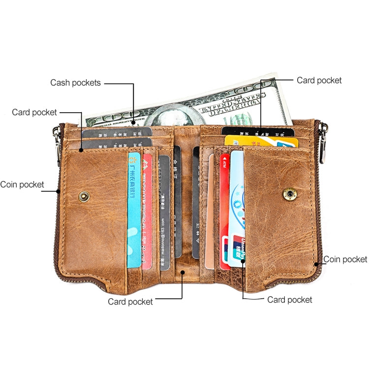 3533 Long Crazy Horse Texture Cowhide Leather Folding Anti-magnetic RFID Wallet Clutch Bag for Men, with Card Slots