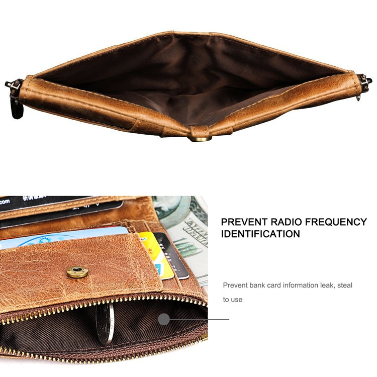 3533 Long Crazy Horse Texture Cowhide Leather Folding Anti-magnetic RFID Wallet Clutch Bag for Men, with Card Slots