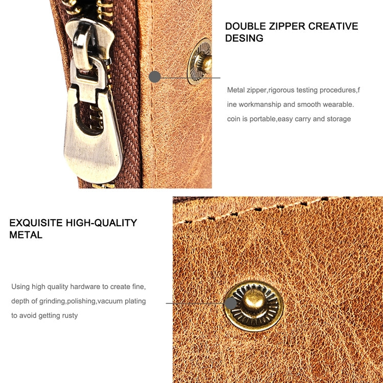 3533 Long Crazy Horse Texture Cowhide Leather Folding Anti-magnetic RFID Wallet Clutch Bag for Men, with Card Slots