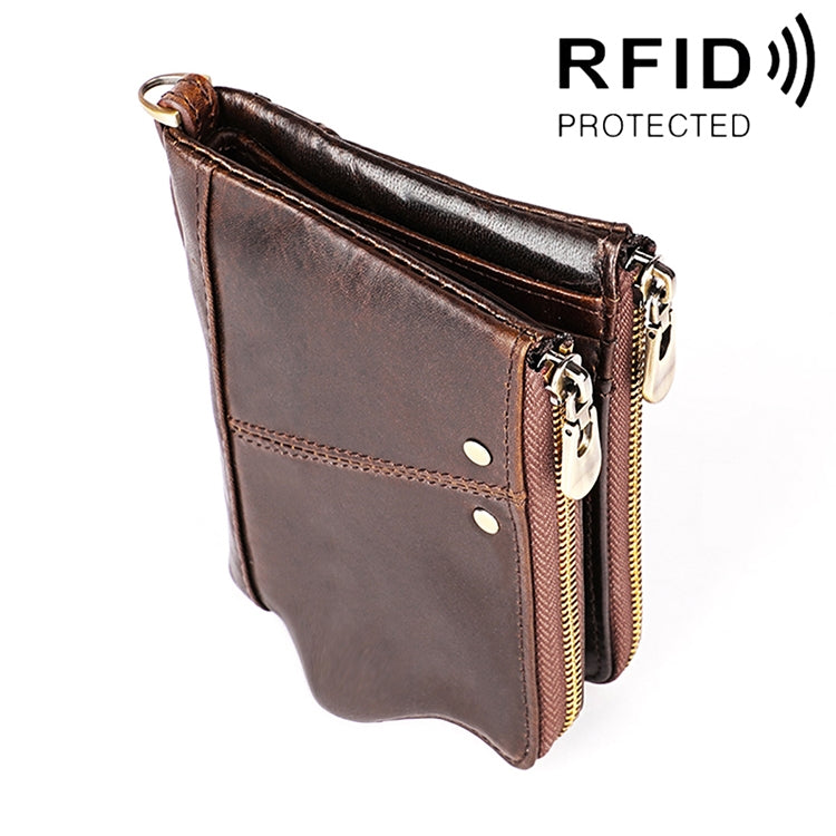 3533 Long Crazy Horse Texture Cowhide Leather Folding Anti-magnetic RFID Wallet Clutch Bag for Men, with Card Slots