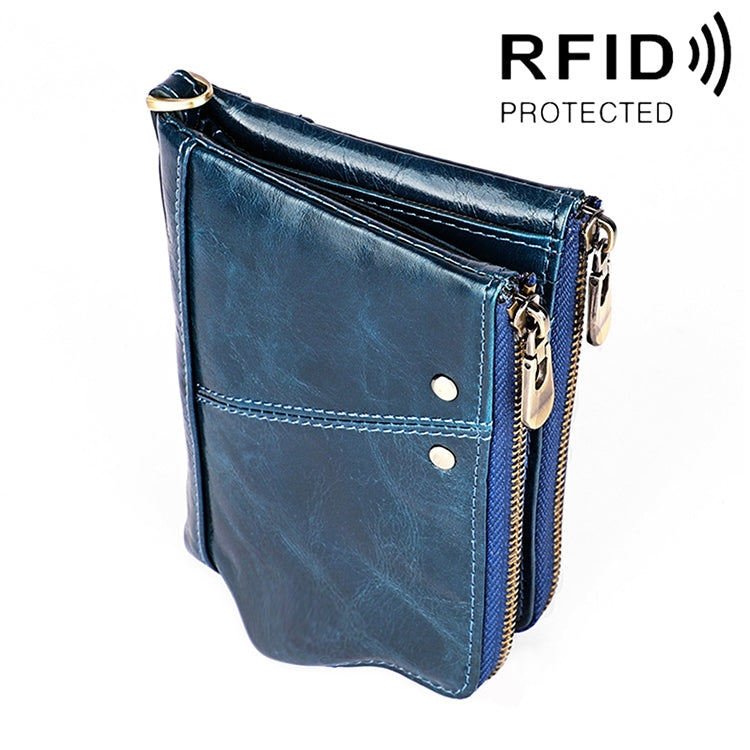 3533 Long Crazy Horse Texture Cowhide Leather Folding Anti-magnetic RFID Wallet Clutch Bag for Men, with Card Slots