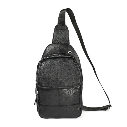 6023 Casual Litchi Texture Soft Face Full-grain Cowhide One Shoulder Crossbody Bag for Men