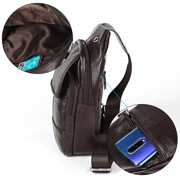 6023 Casual Litchi Texture Soft Face Full-grain Cowhide One Shoulder Crossbody Bag for Men