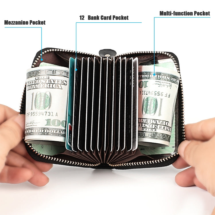 KB152 Butterfly Pattern Zipper Cowhide Leather Organ Shape Multiple Card Slots Anti-magnetic RFID Wallet for Ladies
