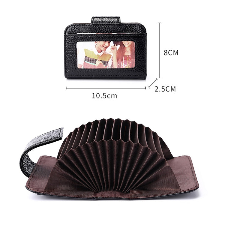 KB188 Horizontal Cowhide Leather Organ Shape Multiple Card Slots Anti-magnetic RFID Wallet for Ladies, with Transparent Window
