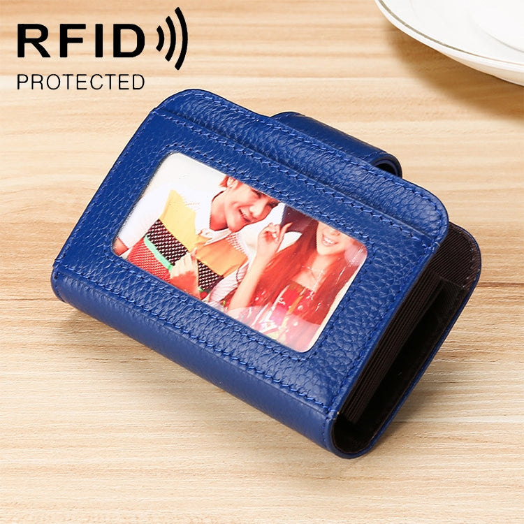 KB188 Horizontal Cowhide Leather Organ Shape Multiple Card Slots Anti-magnetic RFID Wallet for Ladies, with Transparent Window