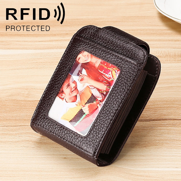 KB189 Vertical Cowhide Leather Organ Shape Multiple Card Slots Anti-magnetic RFID Wallet for Ladies, with Transparent Window