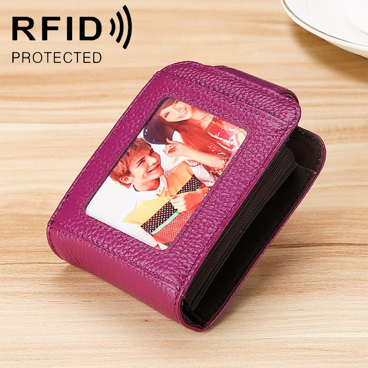 KB189 Vertical Cowhide Leather Organ Shape Multiple Card Slots Anti-magnetic RFID Wallet for Ladies, with Transparent Window
