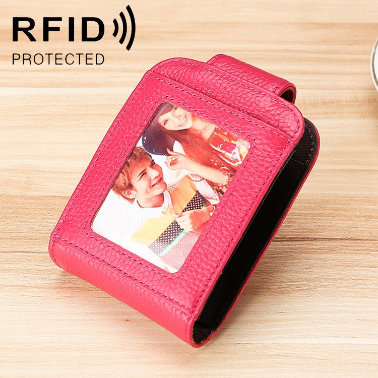 KB189 Vertical Cowhide Leather Organ Shape Multiple Card Slots Anti-magnetic RFID Wallet for Ladies, with Transparent Window