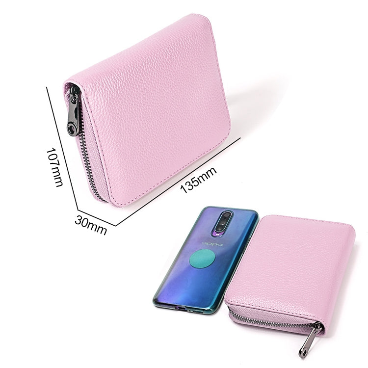 KB195 Zipper Cowhide Leather Double Row Organ Shape Multiple Card Slots Anti-magnetic RFID Wallet Clutch Bag for Ladies
