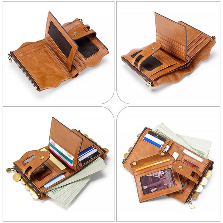 LT3539 Cowhide Leather Zipper Buckle Anti-magnetic RFID Wallet Clutch Bag for Men, with Card Slots & Shoulder Strap