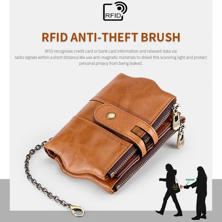 LT3539 Cowhide Leather Zipper Buckle Anti-magnetic RFID Wallet Clutch Bag for Men, with Card Slots & Shoulder Strap