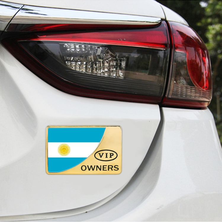 Universal Car Argentina Flag Rectangle Shape VIP Metal Decorative Sticker, Argentina Flag (Gold), Argentina Flag (Silver)