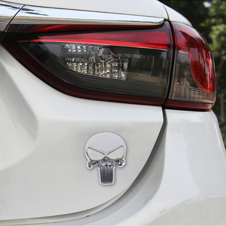 Silver Skull with black Eyes Metal Car Sticker, Horrify Skull