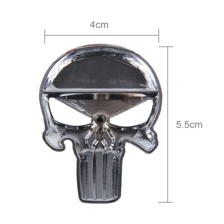 Silver Skull with black Eyes Metal Car Sticker, Horrify Skull