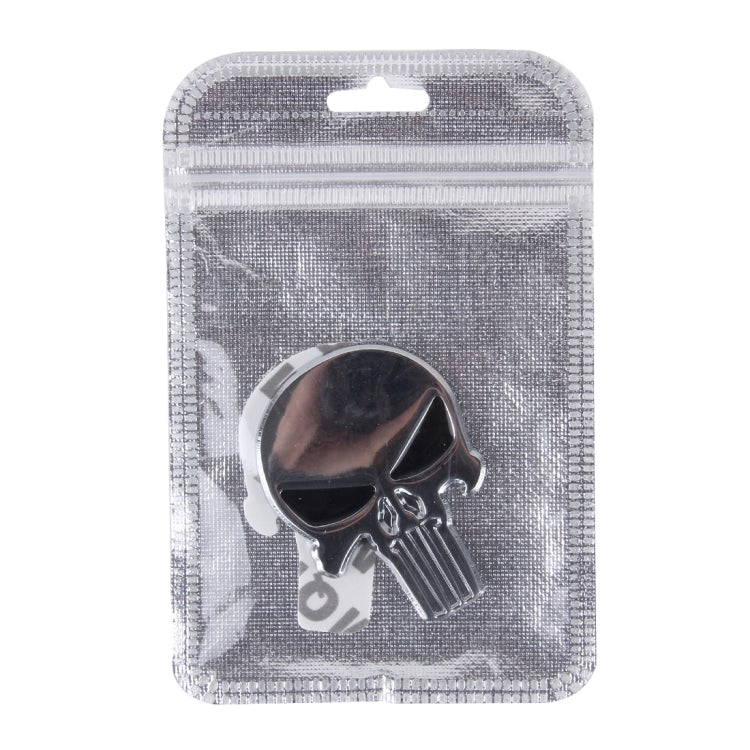 Silver Skull with black Eyes Metal Car Sticker, Horrify Skull