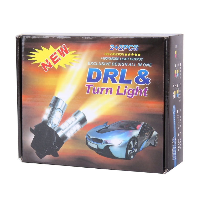 2 PCS T20/7440 10W 1000 LM 6000K White + Yellow Light DRL&Turn Light with 42 SMD-2835-LED Lamp，DC 12-24V