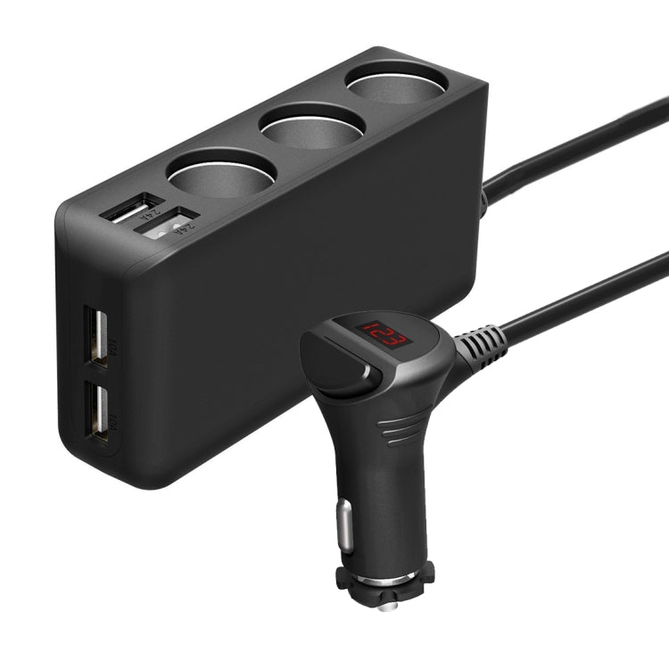 6.8A 80W Plastic Shell 3 Sockets in 1 Car Cigarette Lighter Car Charger Car Socket with 4 USB Ports and a Control Switch, 6.8A 4USB(Black)