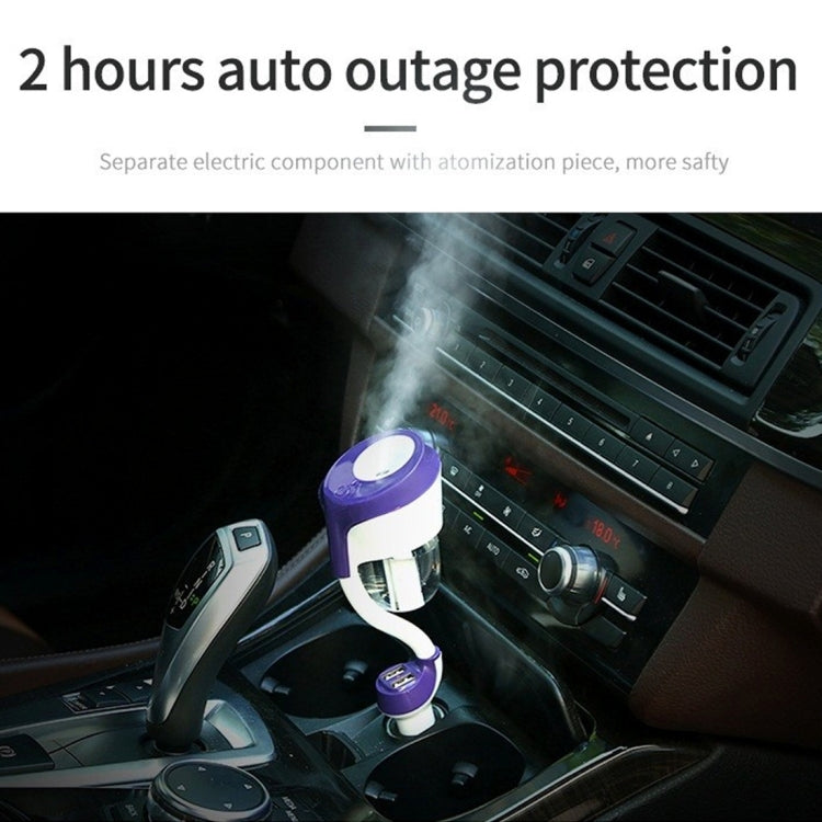 Nanum II 50mL Rotation Aromatherapy Air Purifier Humidifier with 2 USB Charger Ports for DC 12V Car Auto, Nanum II Black, Nanum II Blue, Nanum II Purple, Nanum II White