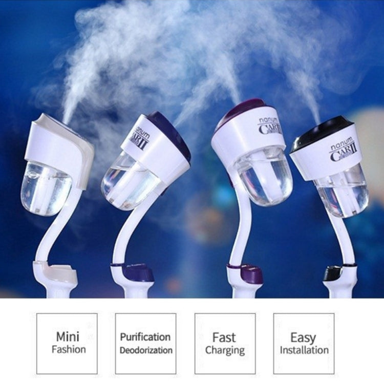 Nanum II 50mL Rotation Aromatherapy Air Purifier Humidifier with 2 USB Charger Ports for DC 12V Car Auto, Nanum II Black, Nanum II Blue, Nanum II Purple, Nanum II White