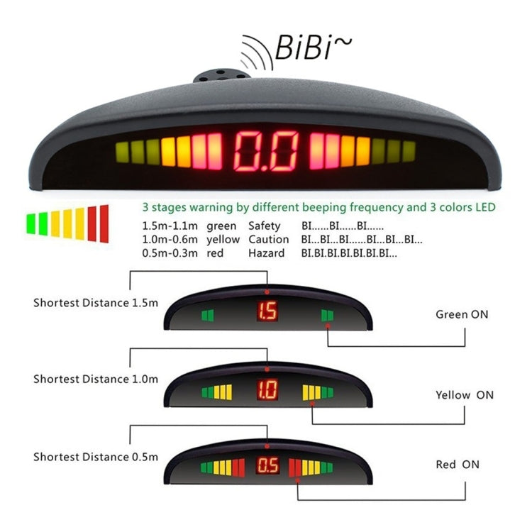 PZ-300-8 Car Parking Reversing Buzzer LED Monitor Parking Alarm Assistance System with 4*7m Front Sensors and 4*2.5m Rear Sensors