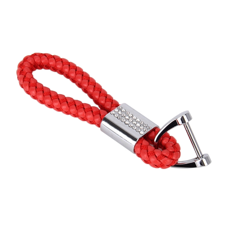Stylish PU Leather Braided Keychain with Crystal Accents - Random Colour Selection