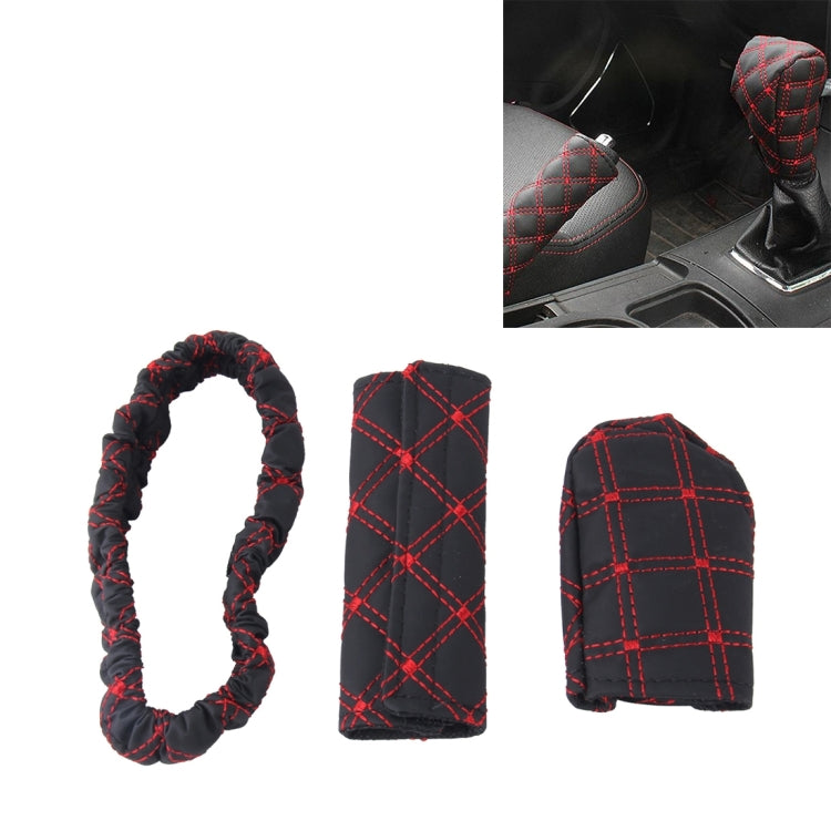 Stylish 3-Piece Car Interior Enhancement Set: Brake Cover, Gear Shift Cushion, and Mirror Protector